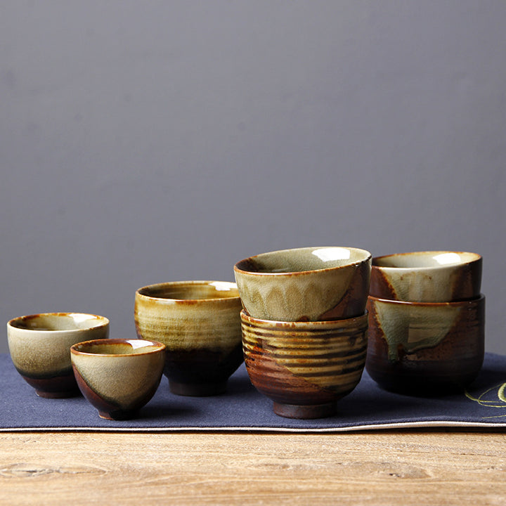 Buddha Stones Vintage Brązowy Beżowy Piec Zmiana Ceramiczny Filiżanka Kung Fu Filiżanka Miska