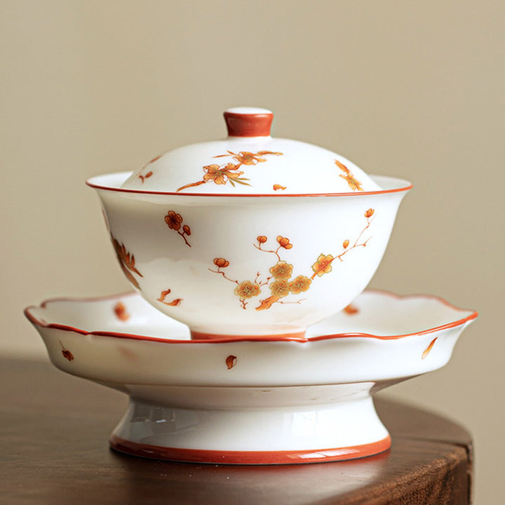 Buddha Stones Białe Porcelany Kwiaty Ceramiczny Gaiwan Sancai Filiżanka Kung Fu Filiżanka I Spodek Z Pokrywką