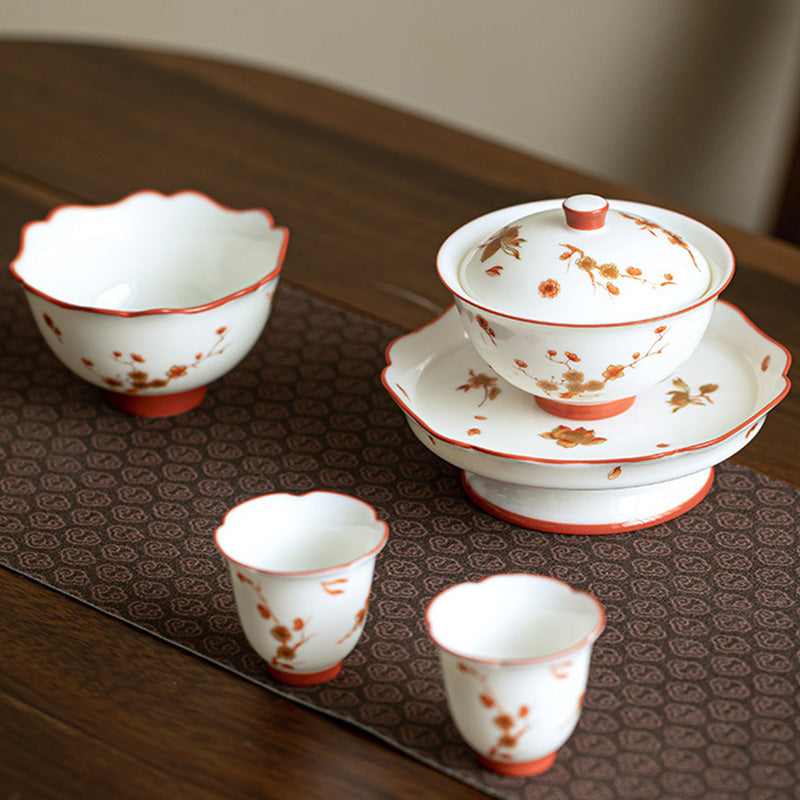 Buddha Stones Białe Porcelany Kwiaty Ceramiczny Gaiwan Sancai Filiżanka Kung Fu Filiżanka I Spodek Z Pokrywką
