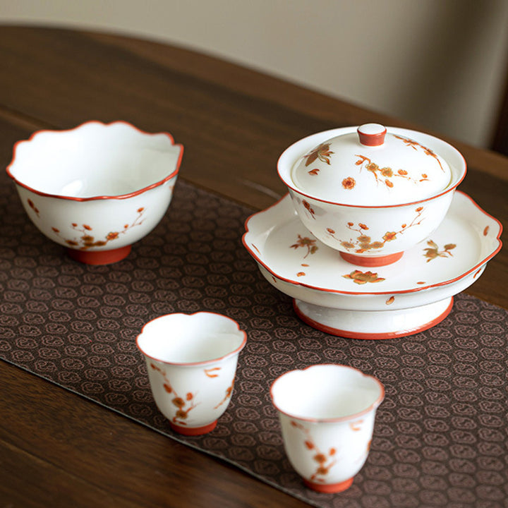 Buddha Stones Białe Porcelany Kwiaty Ceramiczny Gaiwan Sancai Filiżanka Kung Fu Filiżanka I Spodek Z Pokrywką