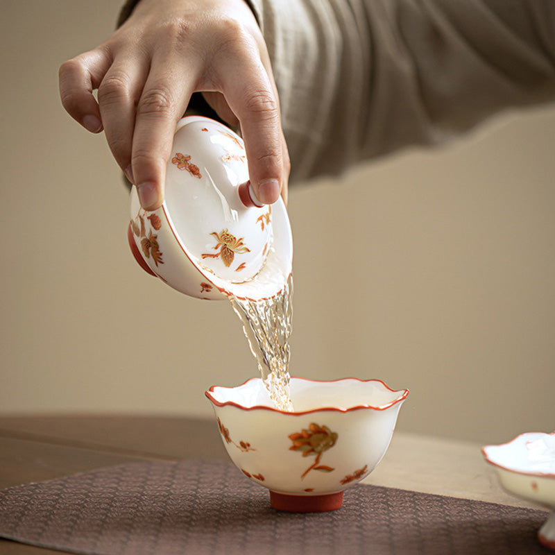 Buddha Stones Białe Porcelany Kwiaty Ceramiczny Gaiwan Sancai Filiżanka Kung Fu Filiżanka I Spodek Z Pokrywką