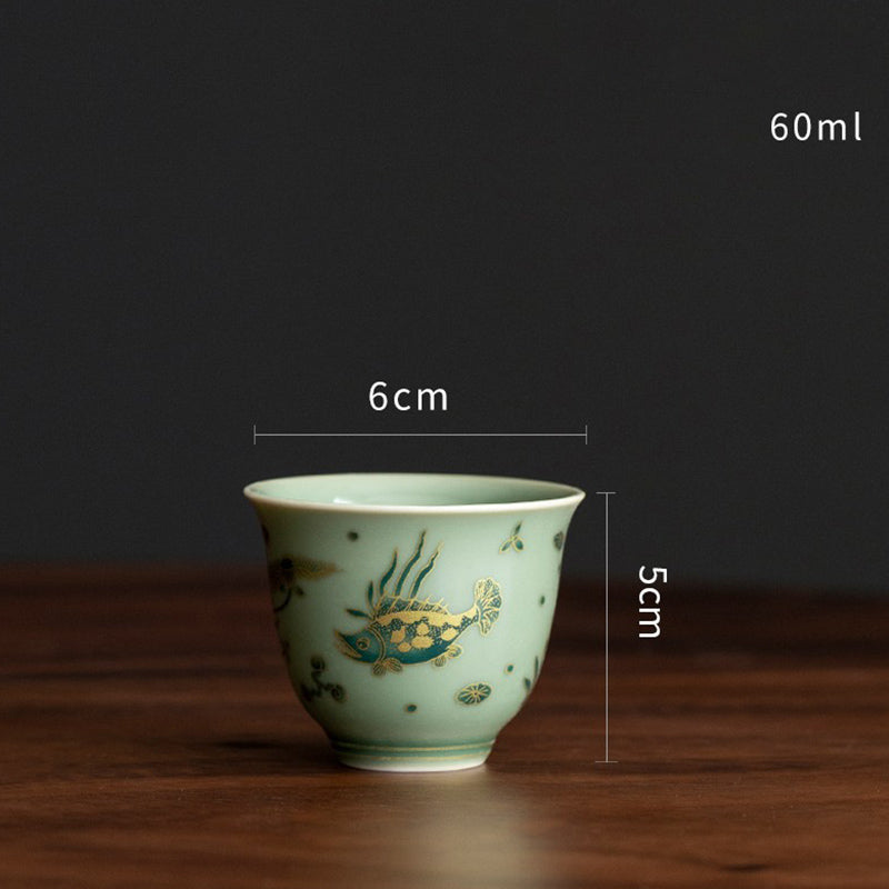 Buddha Stones Zielona Porcelana Motyl Kwiat Łosoś Ceramiczny Gaiwan Sancai Filiżanka Kung Fu Filiżanka I Spodek Z Pokrywką