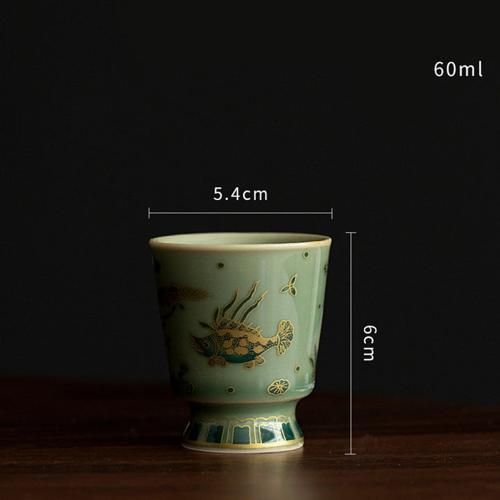 Buddha Stones Zielona Porcelana Motyl Kwiat Łosoś Ceramiczny Gaiwan Sancai Filiżanka Kung Fu Filiżanka I Spodek Z Pokrywką