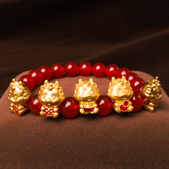 Buddha Stones Rok Smoka Naturalny Czerwony Agat Miedziana Moneta Fu Charakter Bransoletka Ochronna