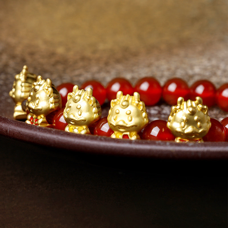 Buddha Stones Rok Smoka Naturalny Czerwony Agat Miedziana Moneta Fu Charakter Bransoletka Ochronna