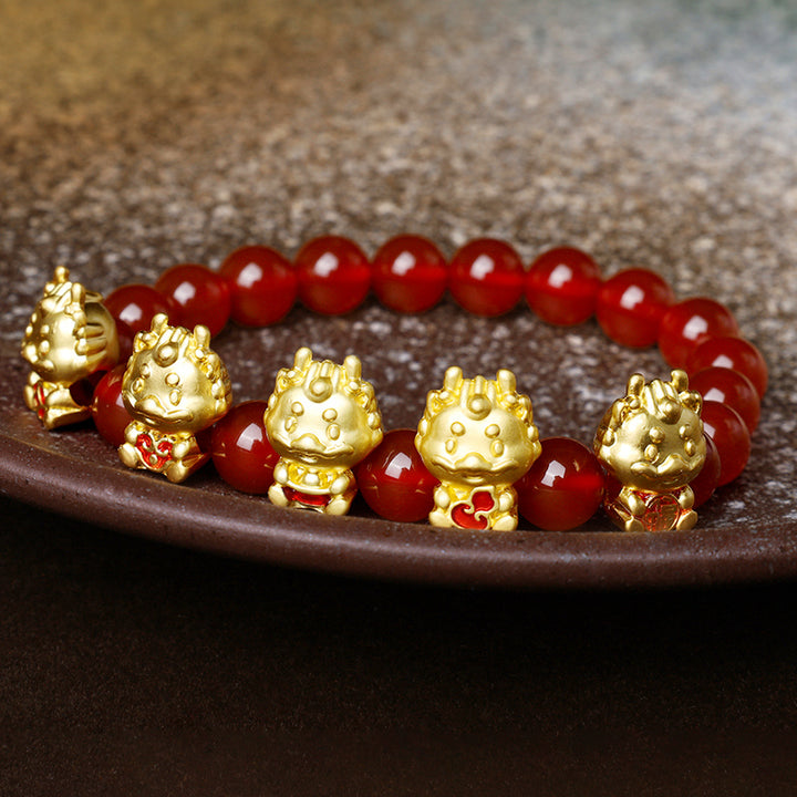 Buddha Stones Rok Smoka Naturalny Czerwony Agat Miedziana Moneta Fu Charakter Bransoletka Ochronna