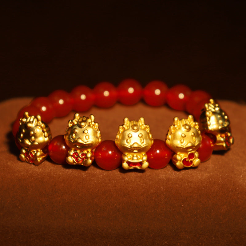 Buddha Stones Rok Smoka Naturalny Czerwony Agat Miedziana Moneta Fu Charakter Bransoletka Ochronna