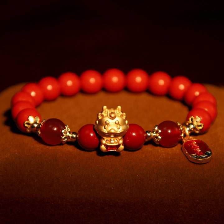 Bransoletka ochronna z Buddha Stones Rok Smoka Naturalny Cynober