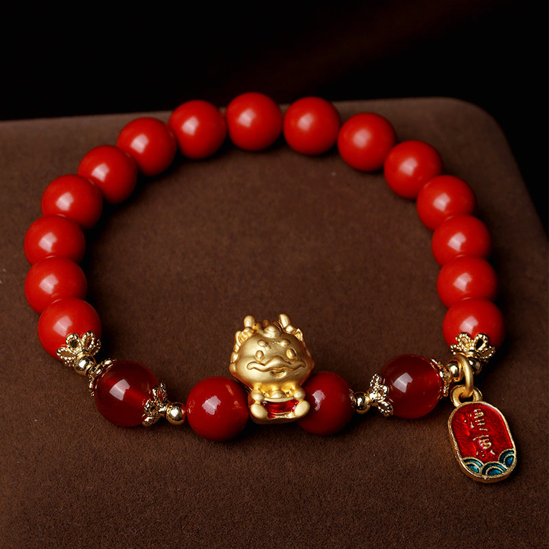Bransoletka ochronna z Buddha Stones Rok Smoka Naturalny Cynober