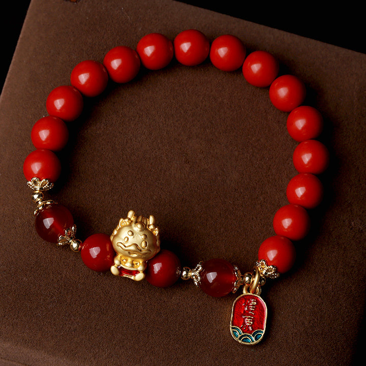 Bransoletka ochronna z Buddha Stones Rok Smoka Naturalny Cynober