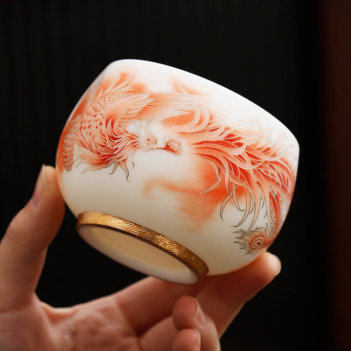 Buddha Stones Feniks Biała Porcelana Ceramiczna Filiżanka Do Herbaty Kung Fu