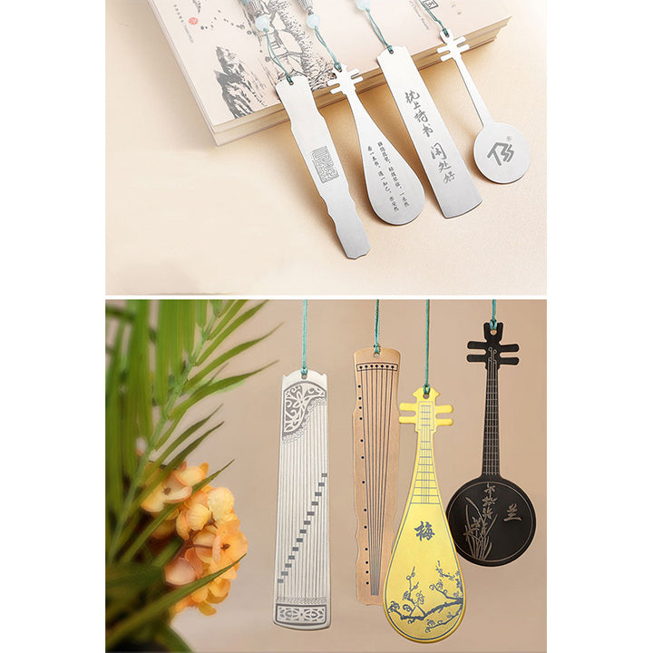 Buddha Stones Klasyczne Instrumenty Muzyczne Pipa Guzheng Guqin Ruan Metalowe Zakładki Chwost Z Pudełkiem Prezentowym