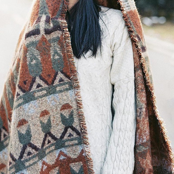 Buddha Stones Tybetański Szal Klasyczny Wzór Geometryczny Zimowy Przytulny Szal Podróżny Otulacz - image 7