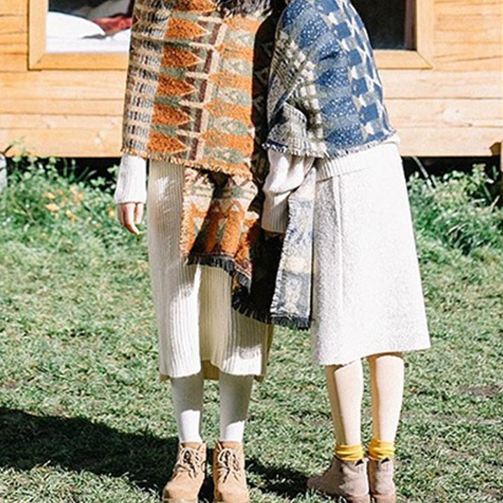 Buddha Stones Tybetański Szal Klasyczny Wzór Geometryczny Zimowy Przytulny Szal Podróżny Otulacz - image 18