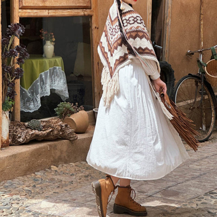 Buddha Stones Tybetański Prążkowany Brązowy Beżowy Chustka Z Frędzlami Zimowy Przytulny Szalik Podróżny Otulacz - image 5