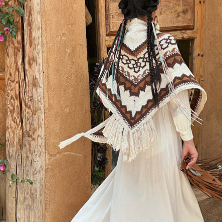 Buddha Stones Tybetański Prążkowany Brązowy Beżowy Chustka Z Frędzlami Zimowy Przytulny Szalik Podróżny Otulacz - image 4