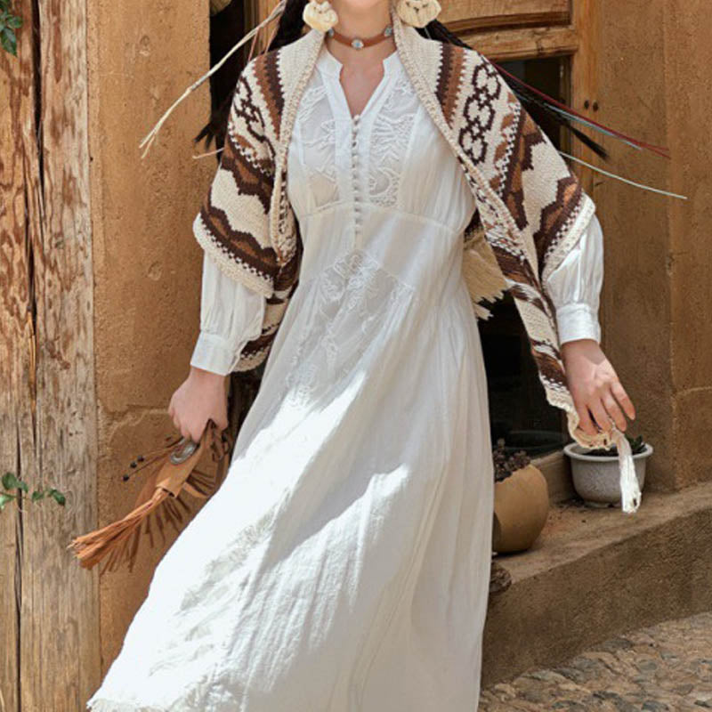 Buddha Stones Tybetański Prążkowany Brązowy Beżowy Chustka Z Frędzlami Zimowy Przytulny Szalik Podróżny Otulacz - image 1