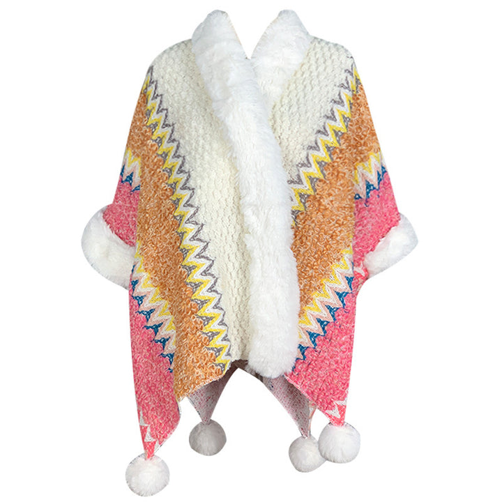 Buddha Stones Tybetański Wielokolorowy Pasiasty Szal Zimowy Przytulny Szalik Podróżny Otulacz - Beżowy Pomarańczowy Różowy - image 9