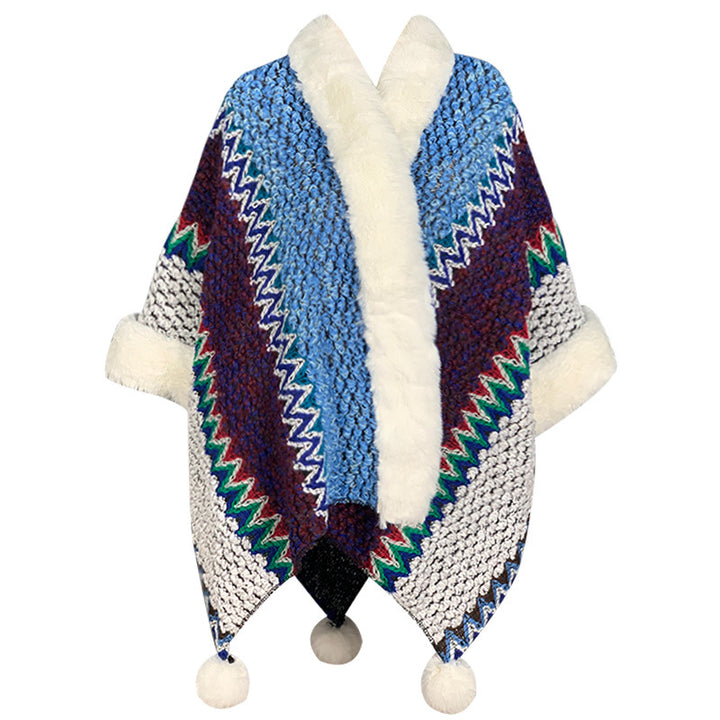 Buddha Stones Tybetański Wielokolorowy Pasiasty Szal Zimowy Przytulny Szalik Podróżny Otulacz - Niebieski Brązowy Beżowy - image 33