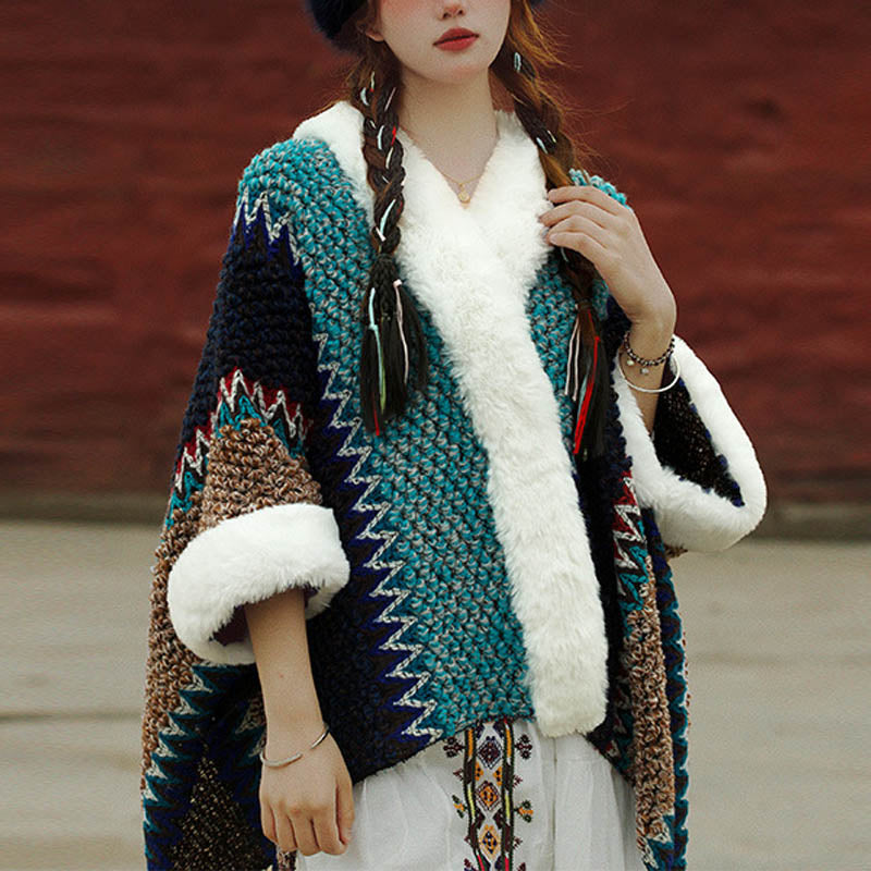 Buddha Stones Tybetański Wielokolorowy Pasiasty Szal Zimowy Przytulny Szalik Podróżny Otulacz - Błękitny Ciemnoniebieski Brązowy - image 26