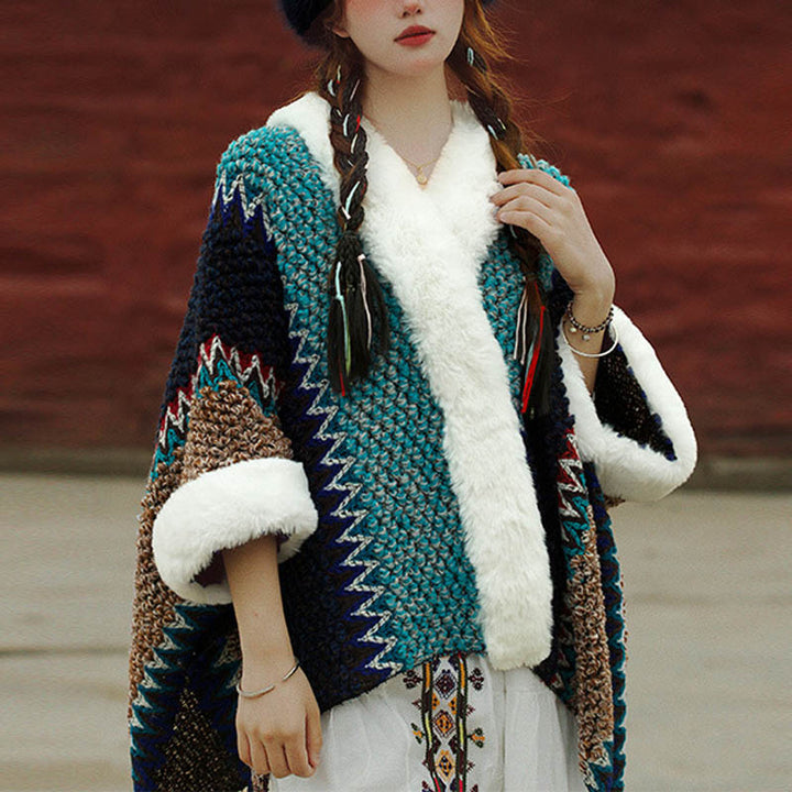 Buddha Stones Tybetański Wielokolorowy Pasiasty Szal Zimowy Przytulny Szalik Podróżny Otulacz - Błękitny Ciemnoniebieski Brązowy - image 26