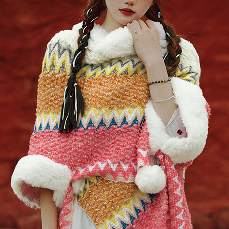 Buddha Stones Tybetański Wielokolorowy Pasiasty Szal Zimowy Przytulny Szalik Podróżny Otulacz - image 15