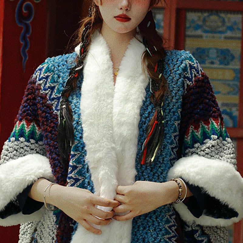 Buddha Stones Tybetański Wielokolorowy Pasiasty Szal Zimowy Przytulny Szalik Podróżny Otulacz - image 34