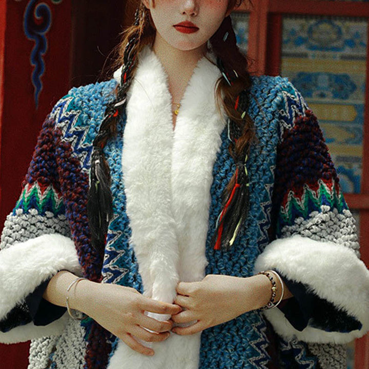 Buddha Stones Tybetański Wielokolorowy Pasiasty Szal Zimowy Przytulny Szalik Podróżny Otulacz - image 34