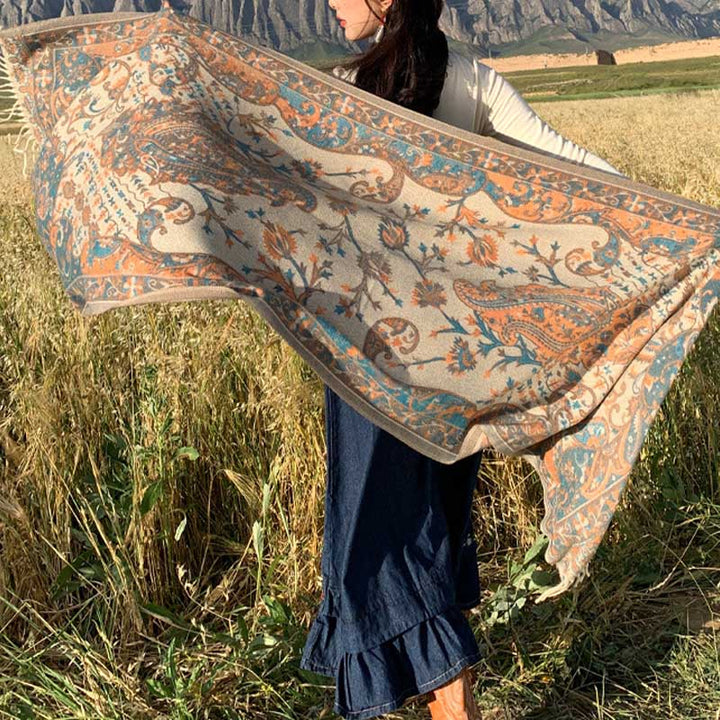 Buddha Stones Tybetański Kwiat Gałązka Chwost Szal Przytulny Podróżny Szalik Otulacz - image 2