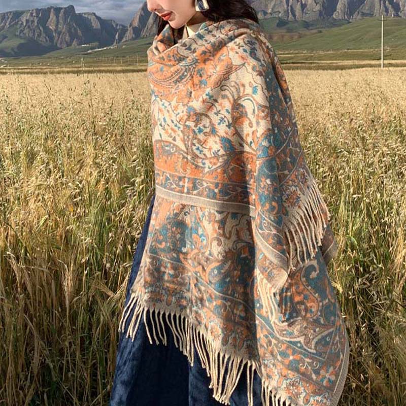 Buddha Stones Tybetański Kwiat Gałązka Chwost Szal Przytulny Podróżny Szalik Otulacz - image 4