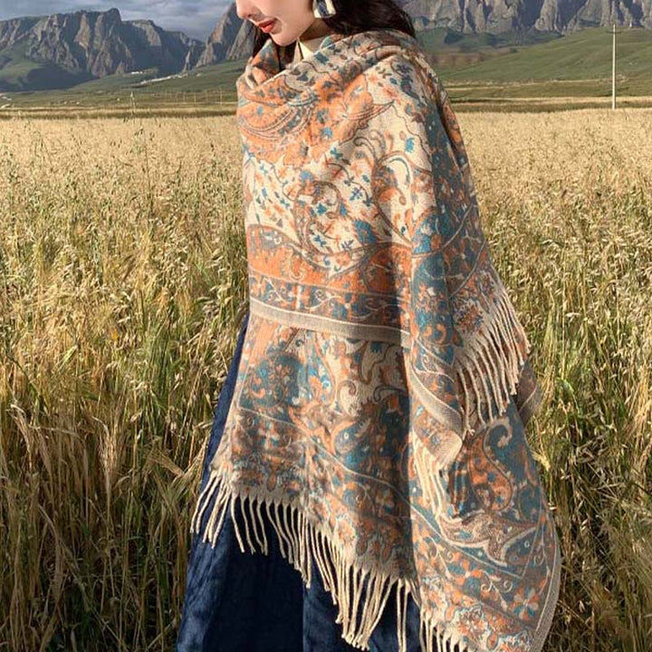 Buddha Stones Tybetański Kwiat Gałązka Chwost Szal Przytulny Podróżny Szalik Otulacz - image 4