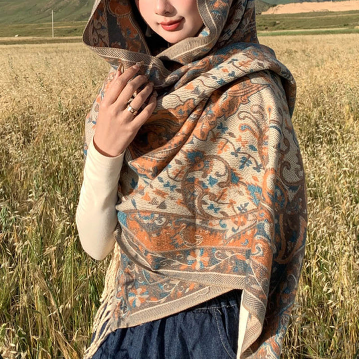 Buddha Stones Tybetański Kwiat Gałązka Chwost Szal Przytulny Podróżny Szalik Otulacz - image 6