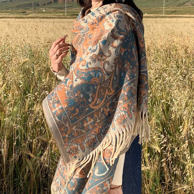 Buddha Stones Tybetański Kwiat Gałązka Chwost Szal Przytulny Podróżny Szalik Otulacz - image 8