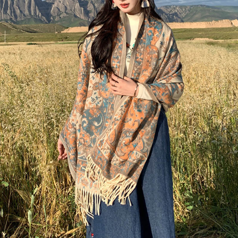 Buddha Stones Tybetański Kwiat Gałązka Chwost Szal Przytulny Podróżny Szalik Otulacz - image 5