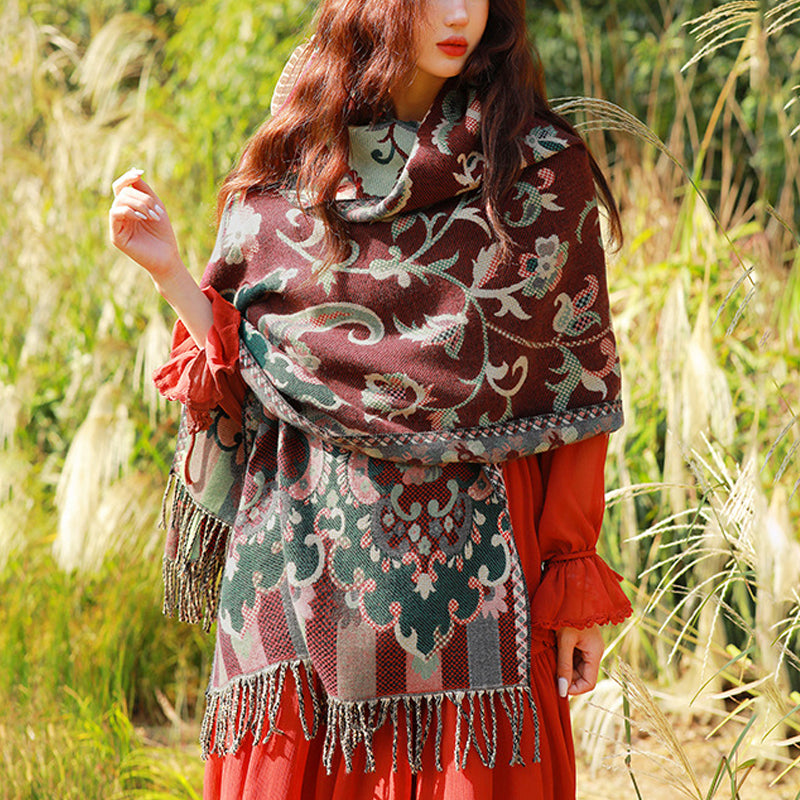 Buddha Stones Tybetańskie Kwiaty Liście Gałąź Projekt Chwost Chustka Przytulny Podróżny Szalik Otulacz - image 1