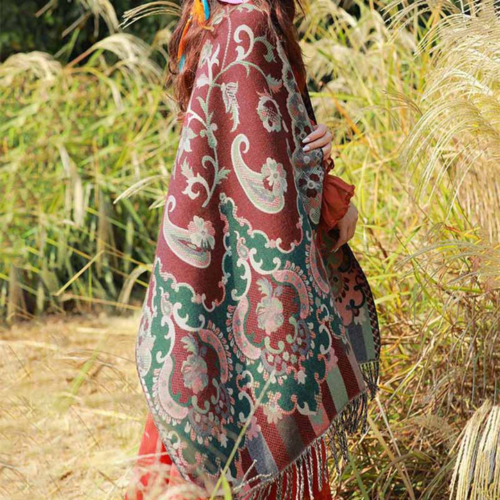 Buddha Stones Tybetańskie Kwiaty Liście Gałąź Projekt Chwost Chustka Przytulny Podróżny Szalik Otulacz - image 3