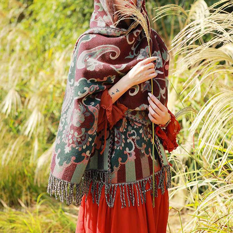 Buddha Stones Tybetańskie Kwiaty Liście Gałąź Projekt Chwost Chustka Przytulny Podróżny Szalik Otulacz - image 7