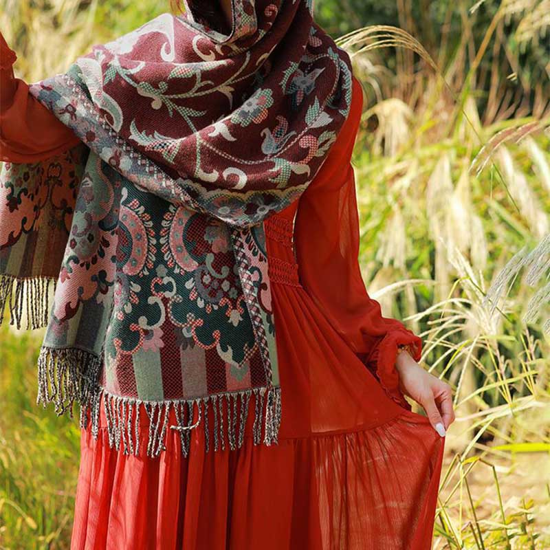 Buddha Stones Tybetańskie Kwiaty Liście Gałąź Projekt Chwost Chustka Przytulny Podróżny Szalik Otulacz - image 6