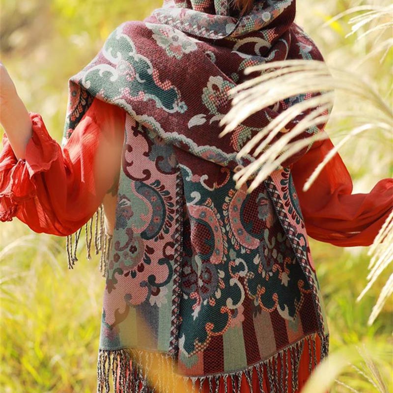 Buddha Stones Tybetańskie Kwiaty Liście Gałąź Projekt Chwost Chustka Przytulny Podróżny Szalik Otulacz - image 5