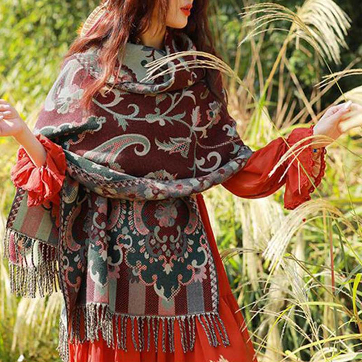 Buddha Stones Tybetańskie Kwiaty Liście Gałąź Projekt Chwost Chustka Przytulny Podróżny Szalik Otulacz - image 8