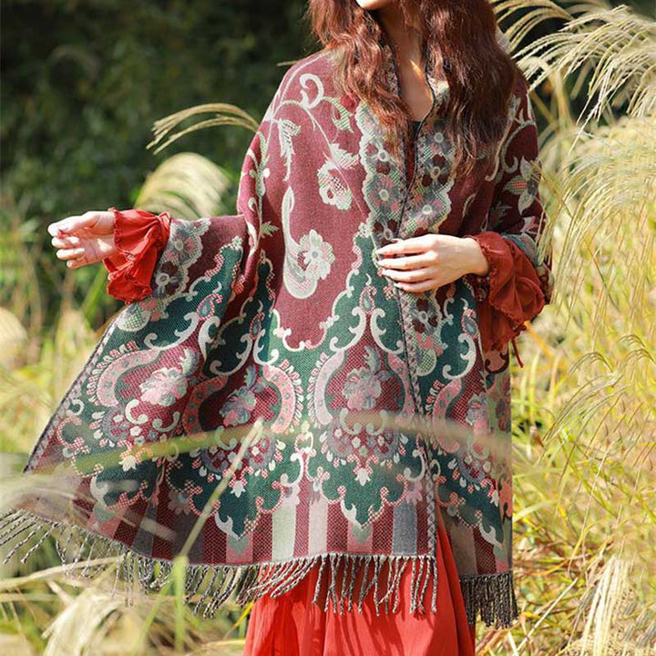 Buddha Stones Tybetańskie Kwiaty Liście Gałąź Projekt Chwost Chustka Przytulny Podróżny Szalik Otulacz - image 2