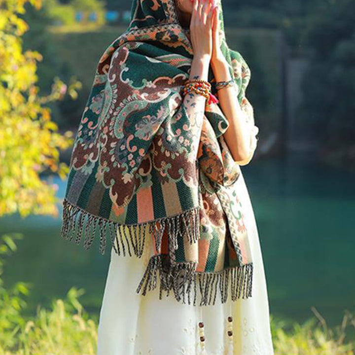 Buddha Stones Tybetańskie Kwiaty Liście Gałąź Projekt Chwost Chustka Przytulny Podróżny Szalik Otulacz - image 28