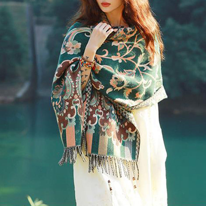 Buddha Stones Tybetańskie Kwiaty Liście Gałąź Projekt Chwost Chustka Przytulny Podróżny Szalik Otulacz - image 30