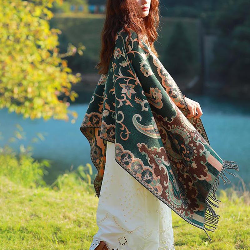 Buddha Stones Tybetańskie Kwiaty Liście Gałąź Projekt Chwost Chustka Przytulny Podróżny Szalik Otulacz - image 23