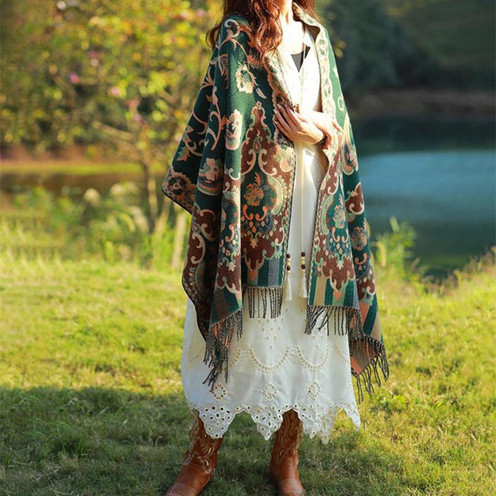 Buddha Stones Tybetańskie Kwiaty Liście Gałąź Projekt Chwost Chustka Przytulny Podróżny Szalik Otulacz - image 24