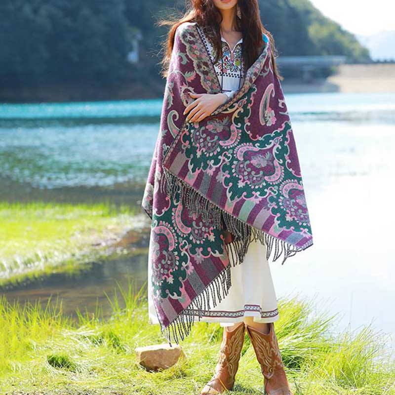 Buddha Stones Tybetańskie Kwiaty Liście Gałąź Projekt Chwost Chustka Przytulny Podróżny Szalik Otulacz - image 13