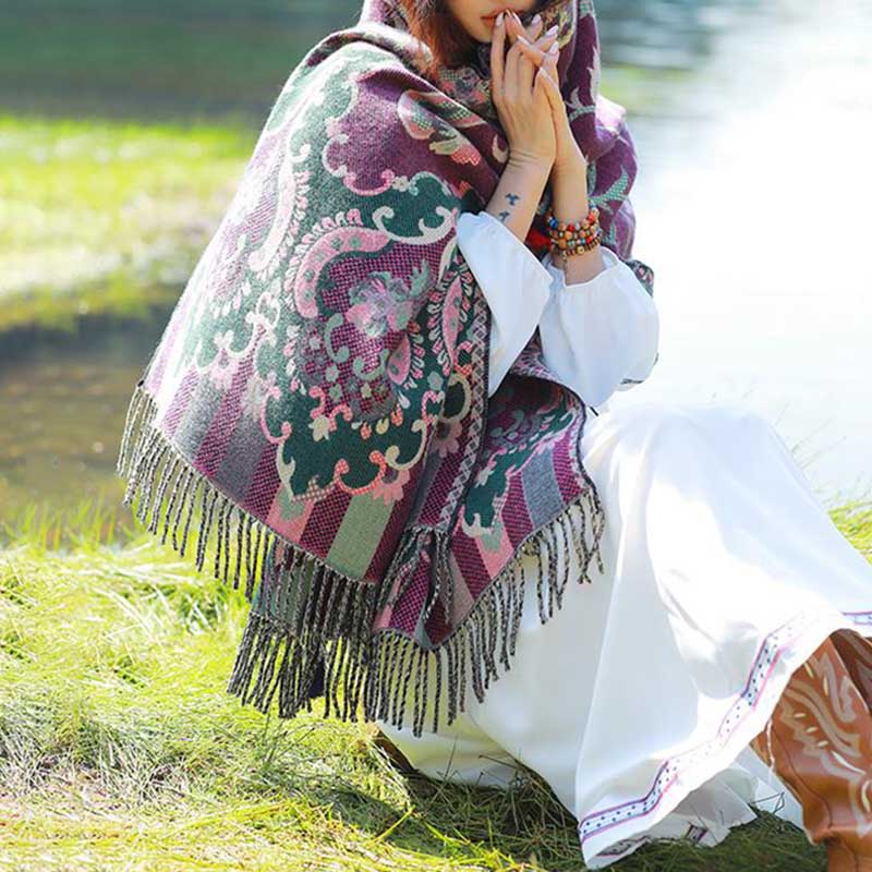 Buddha Stones Tybetańskie Kwiaty Liście Gałąź Projekt Chwost Chustka Przytulny Podróżny Szalik Otulacz - image 18