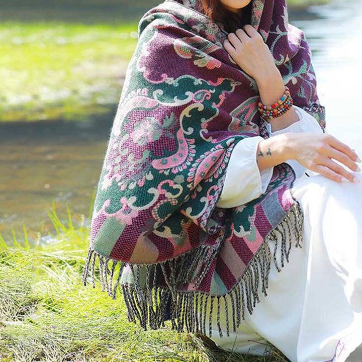 Buddha Stones Tybetańskie Kwiaty Liście Gałąź Projekt Chwost Chustka Przytulny Podróżny Szalik Otulacz - image 16