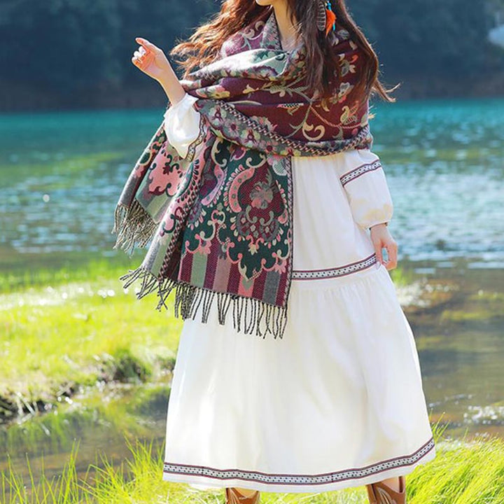 Buddha Stones Tybetańskie Kwiaty Liście Gałąź Projekt Chwost Chustka Przytulny Podróżny Szalik Otulacz - image 20