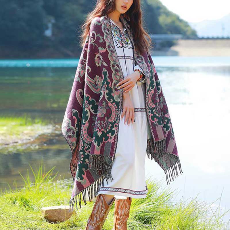 Buddha Stones Tybetańskie Kwiaty Liście Gałąź Projekt Chwost Chustka Przytulny Podróżny Szalik Otulacz - image 15